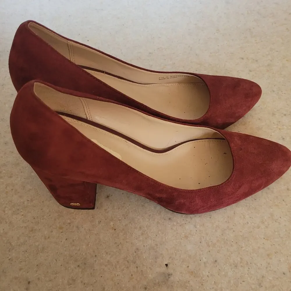 Cole Haan Alanna Grand.OS Pumps 9.5 Tawny Port Suede Block Heel Burgundy Red